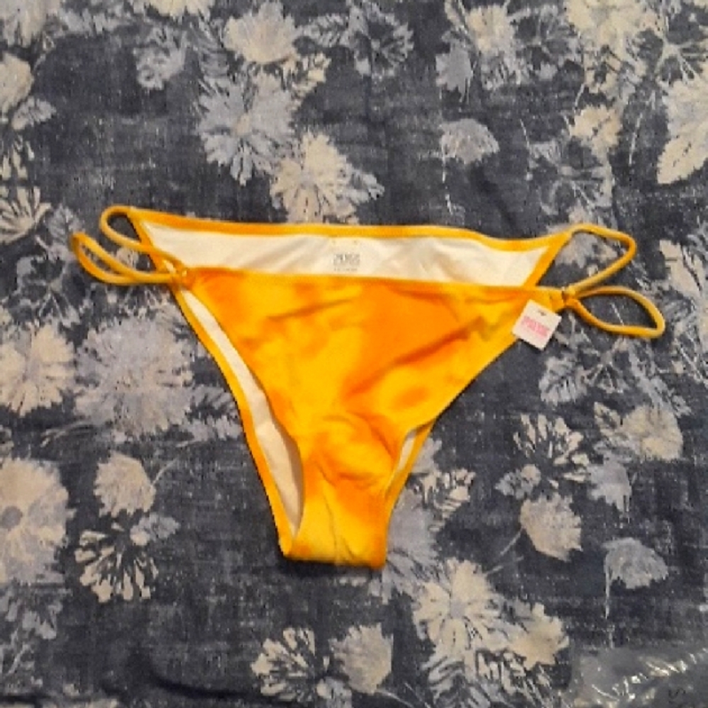 PINK Victoria's Secret Yellow Tie Dye Bikini Bottom with Double Elastic Sides